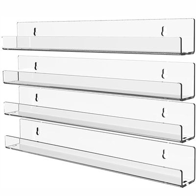 4 Pack Vinyl Record Wall Display,15" Acrylic Invisible Floating Bookshelf for Kids Room,Clear Wall Mounted Hanging Book Shelves,Modern Picture Ledge Display and Album Vinyl Wall Mount Shelf