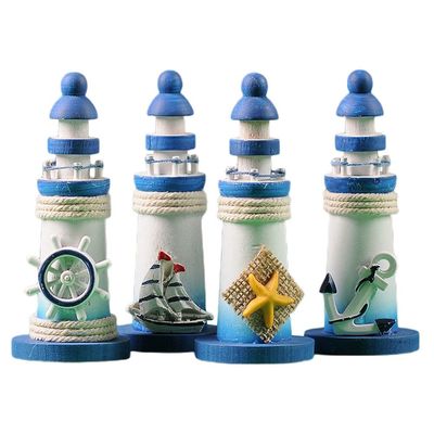 4pcs Mini Lighthouse Blue Lighthouse Figurine Lighthouse Table Kids Fish Ocean Miniatures Lighthouse Miniature Lighthouse Ornaments Wooden Seaside Nautical Lighthouse Wedding