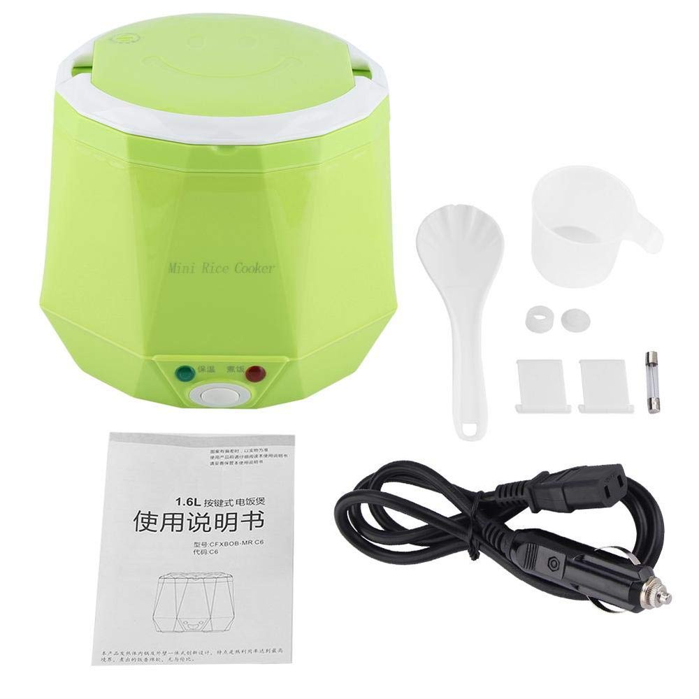 24V 140W 1.6 LElectric Portable Multifunctional Rice Cooker Food Steamer for Car Truck Outdoor Small Portable Electric Rice Cooker Portable Rice Cooker (green)