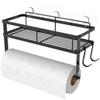 ESOW Paper Towel Holder with Shelf Storage, Adhesive Wall Mount 2-in-1 Basket Organizer for Kitchen & Bathroom, Durable Metal Wire Design, Stainless Steel 304 Matte Black Finish view 1