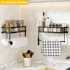 ESOW Paper Towel Holder with Shelf Storage, Adhesive Wall Mount 2-in-1 Basket Organizer for Kitchen & Bathroom, Durable Metal Wire Design, Stainless Steel 304 Matte Black Finish view 2
