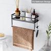 ESOW Paper Towel Holder with Shelf Storage, Adhesive Wall Mount 2-in-1 Basket Organizer for Kitchen & Bathroom, Durable Metal Wire Design, Stainless Steel 304 Matte Black Finish view 3