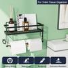 ESOW Paper Towel Holder with Shelf Storage, Adhesive Wall Mount 2-in-1 Basket Organizer for Kitchen & Bathroom, Durable Metal Wire Design, Stainless Steel 304 Matte Black Finish view 4