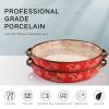 AVLA 2 Pack Ceramic Pie Pan, 9 Inch Round Baking Dish with Double Handle, 28 Ounce Deep Quiche Plate for Kitchen, Cooking, Roasting Lasagna (Sakura, Red) view 3