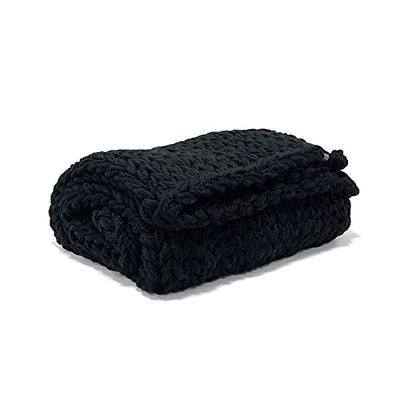 Black throw blanket couch bed  chunky knit blanket wool in different sizes (Throw 52 * 60 inches)