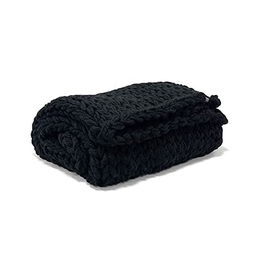 Black throw blanket couch bed chunky knit blanket wool in different sizes (Throw 52 * 60 inches)