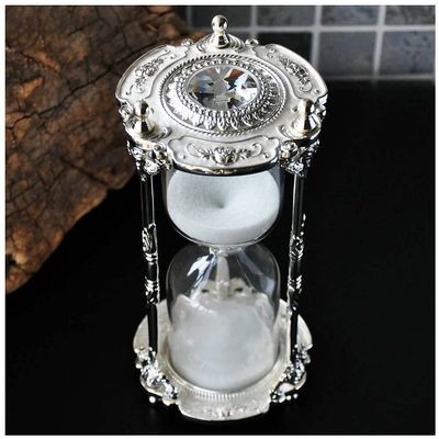 Antique Floral Decorative Hourglass Sand Timer - 15 Minute, Unique Vintage Classic Metal Art Hour Glass for Office Desk Home Decor - Birthday Gift,White