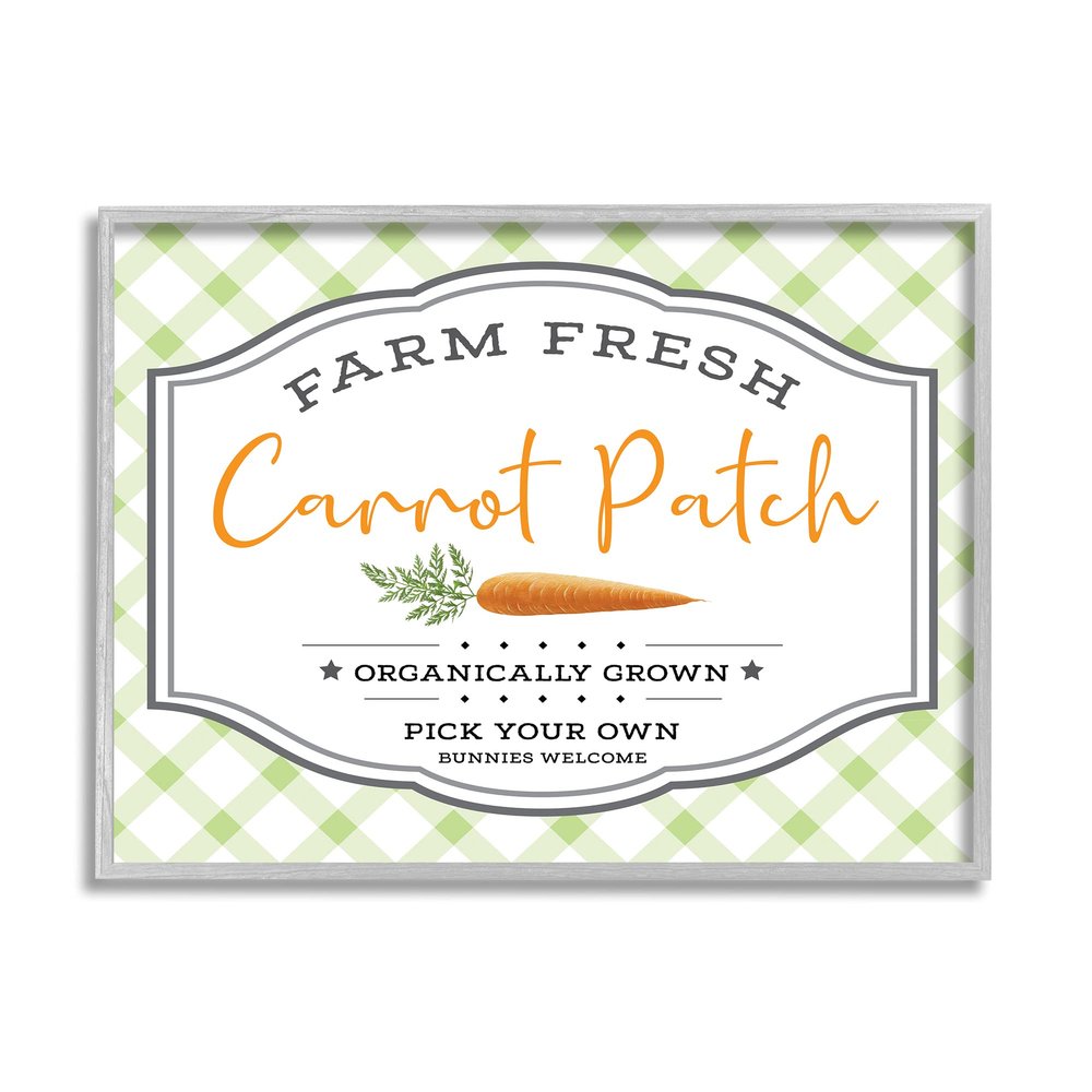 Stupell Industries Farm Fresh Carrot Patch Country Sign Green Plaid