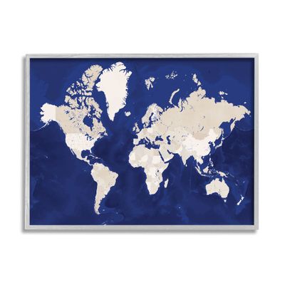 Stupell Industries Traditional World Map Neutral Tone Continents On Blue