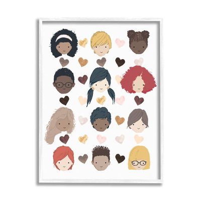 Stupell Industries Smiling Children Diverse Multicultural Pink Brown Hearts