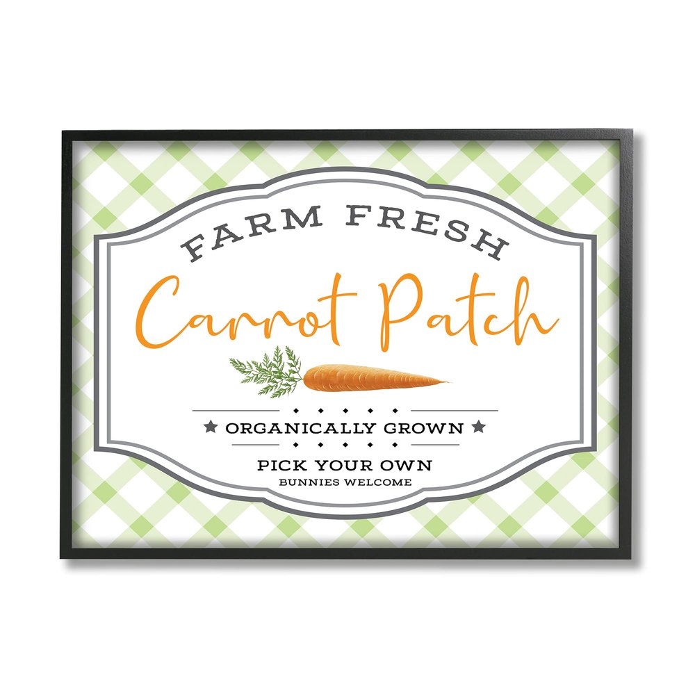 Stupell Industries Farm Fresh Carrot Patch Country Sign Green Plaid
