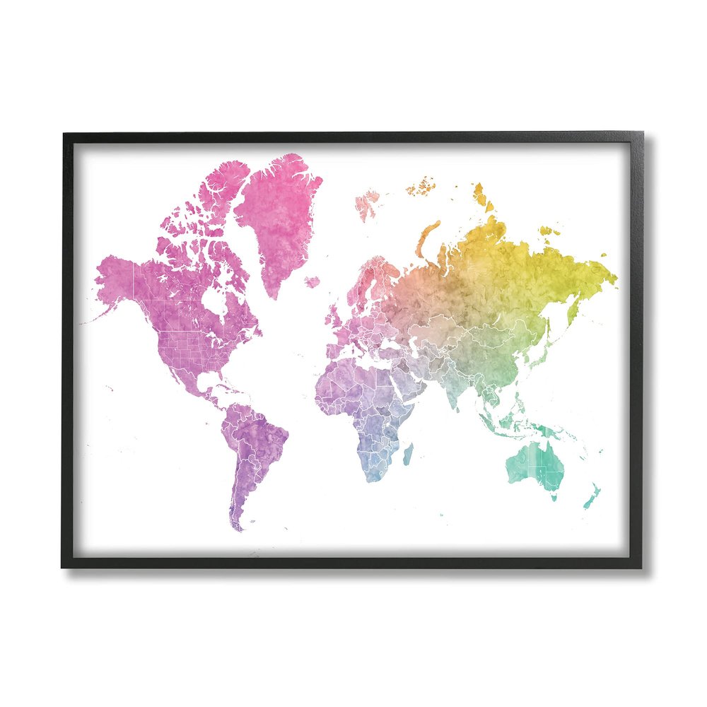 Stupell Industries Modern World Map Cool Warm Tone Ombre