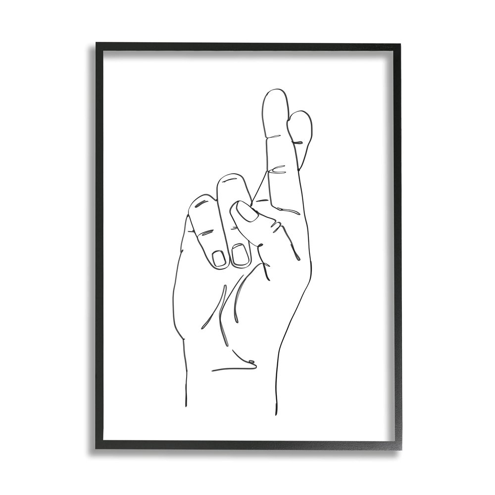 Stupell Industries Hand with Fingers Crossed Minimal Line Drawing