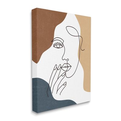 Stupell Industries Female Portrait Line Drawing Between Abstract Shapes, Designed by JJ Design House LLC Canvas Wall Art, Brown