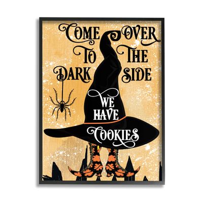Stupell Industries Dark Side Has Cookies Festive Halloween Witch Hat, Designed by Jill Meyer Black Framed Wall Art, Yellow