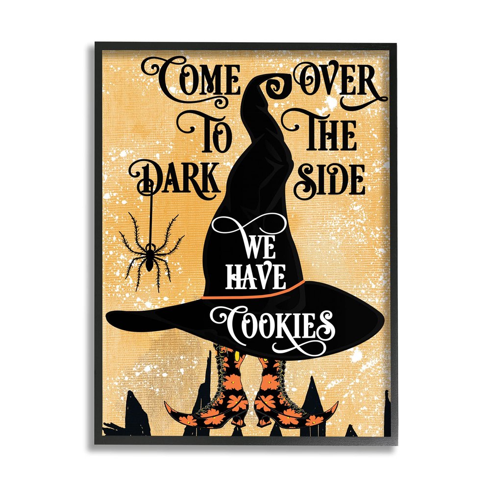 Stupell Industries Dark Side Has Cookies Festive Halloween Witch Hat, Designed by Jill Meyer Black Framed Wall Art, Yellow