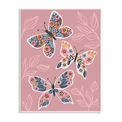 Stupell Industries Chic Floral Butterfly Wing Patterns Pink Plant Leaves