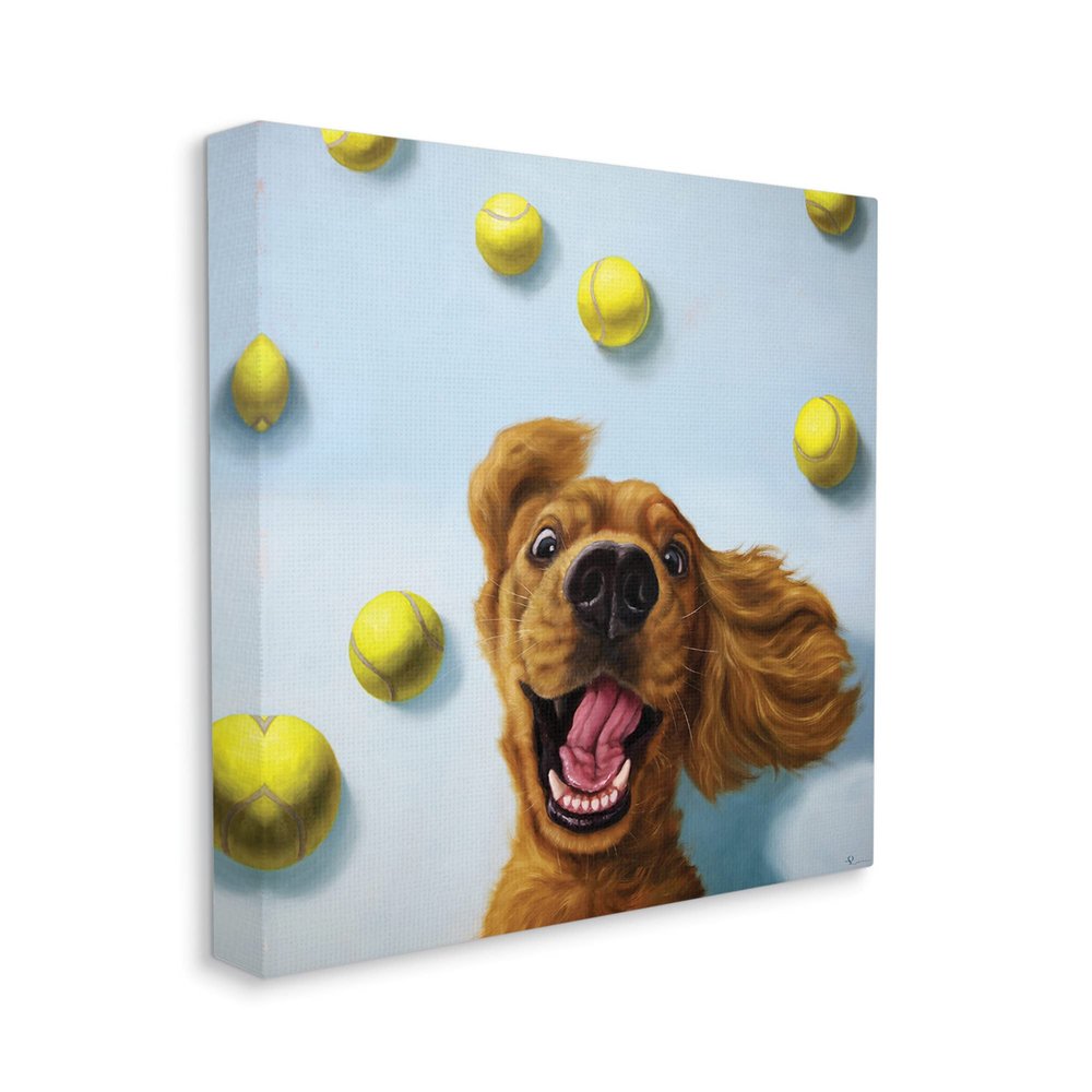 Stupell Industries Happy Smiling Pet Dog with Yellow Tennis Balls