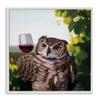 Stupell Industries Horned Owl Drinking Red Wine Vineyard Bird, Designed by Lucia Heffernan White Framed Wall Art, Green view 1