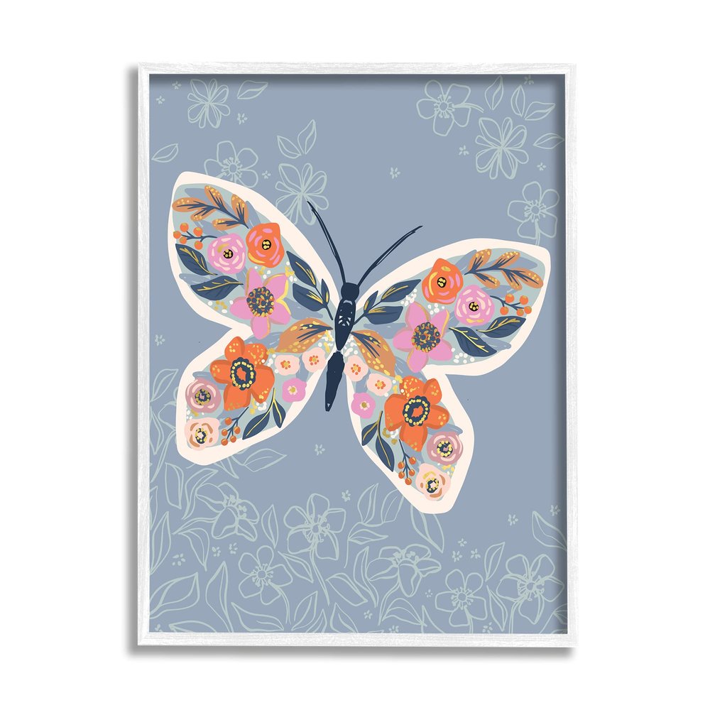 Stupell Industries Floral Pattern Butterfly Wings Spring Bloom Insect