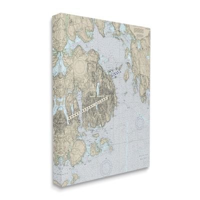 Stupell Industries Mount Desert Island Maine Coastal Map Traditional Cartography, Designed by Daphne Polselli Canvas Wall Art, Grey