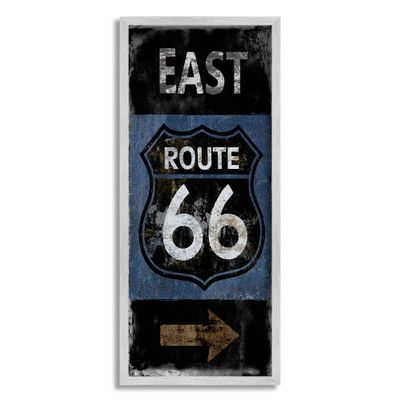 Stupell Industries Route 66 Highway Symbol Blue Right Arrow Directional, Designed by Luke Wilson Gray Framed Wall Art, Black