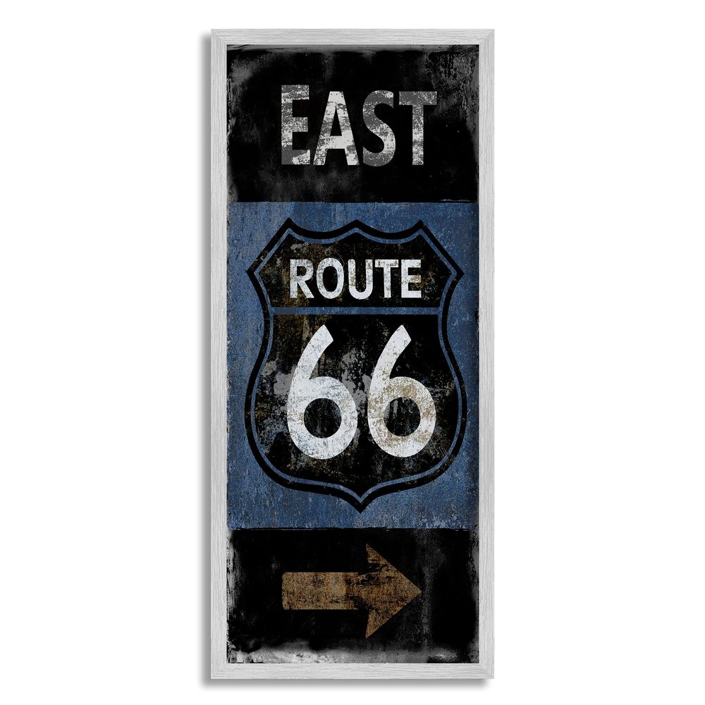 Stupell Industries Route 66 Highway Symbol Blue Right Arrow Directional, Designed by Luke Wilson Gray Framed Wall Art, Black