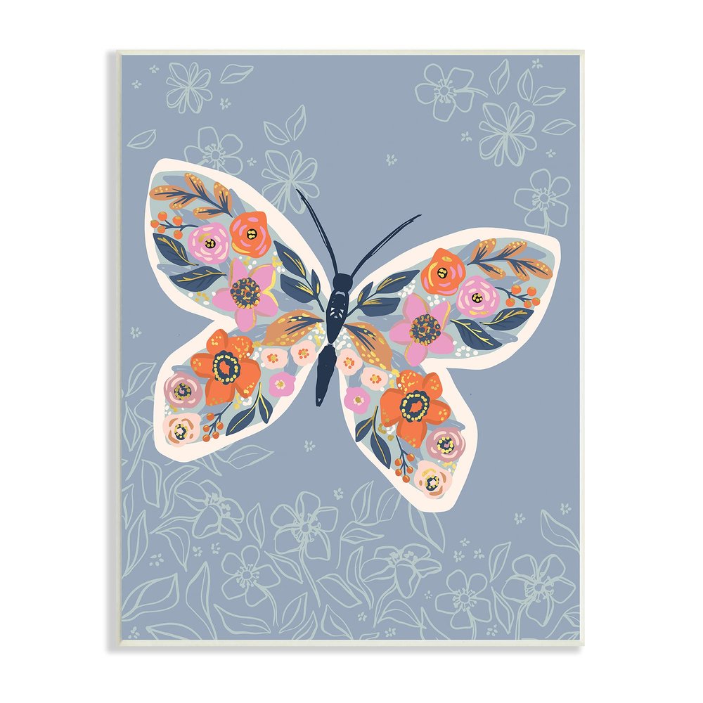 Stupell Industries Floral Pattern Butterfly Wings Spring Bloom Insect