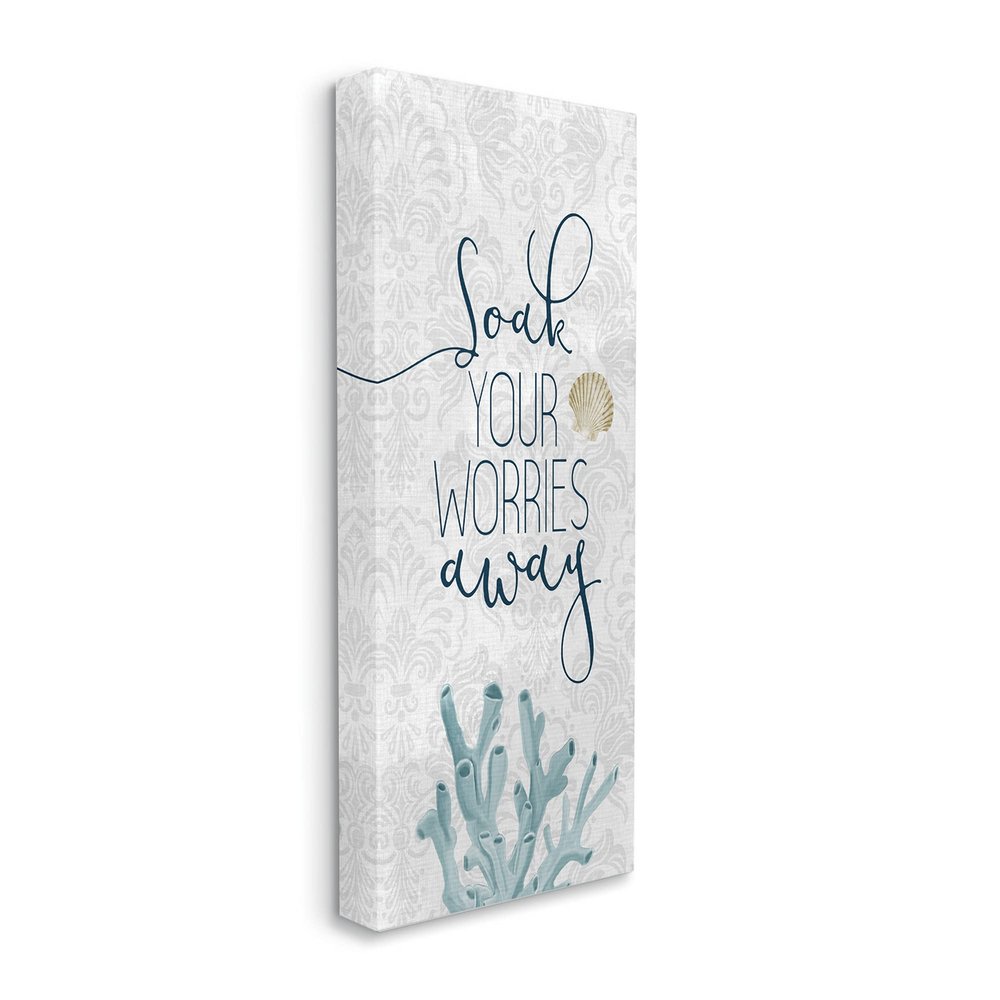 Stupell Industries Soak Your Worries Away Phrase Blue Coral Bathroom Shell