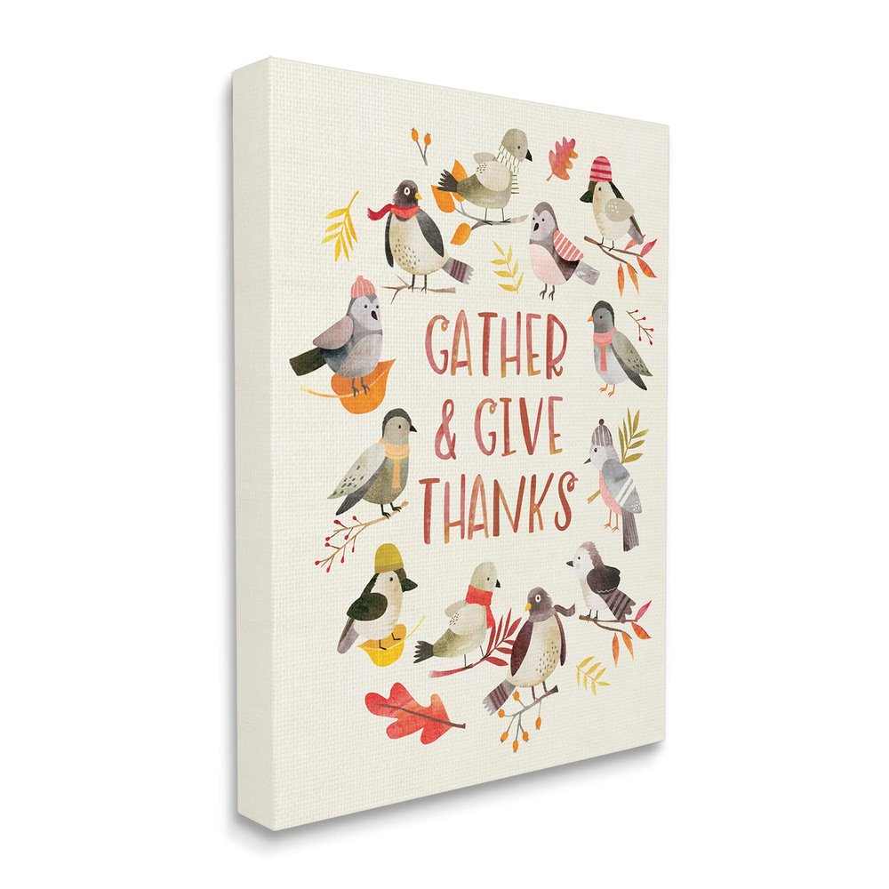 Stupell Industries Gather Give Thanks Acknowledgement Adorable Autumn Birds