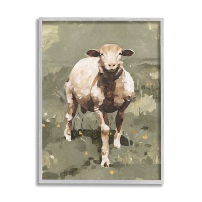 Stupell Industries Smiling Spring Sheep Green Dandelion Farm Field