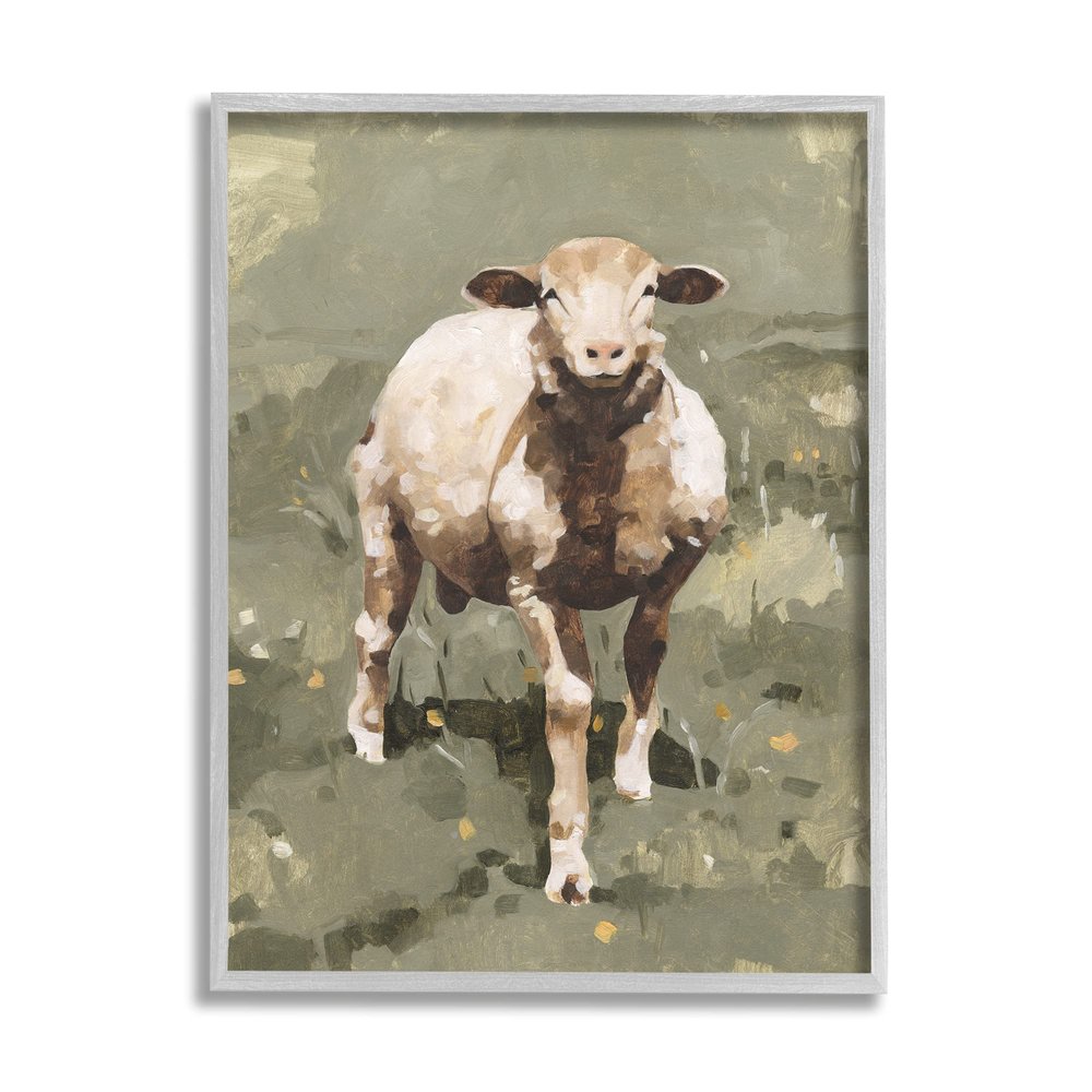 Stupell Industries Smiling Spring Sheep Green Dandelion Farm Field