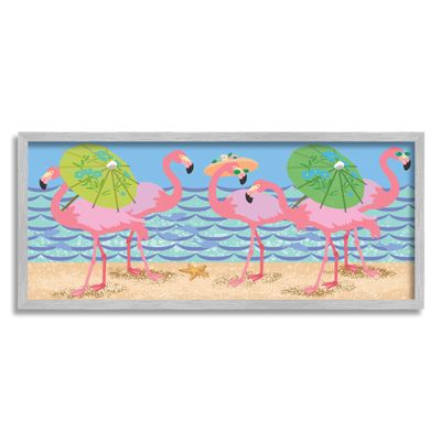 Stupell Industries Pink Flamingos with Floral Umbrellas Beach Waves