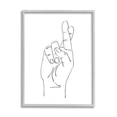 Stupell Industries Hand with Fingers Crossed Minimal Line Drawing