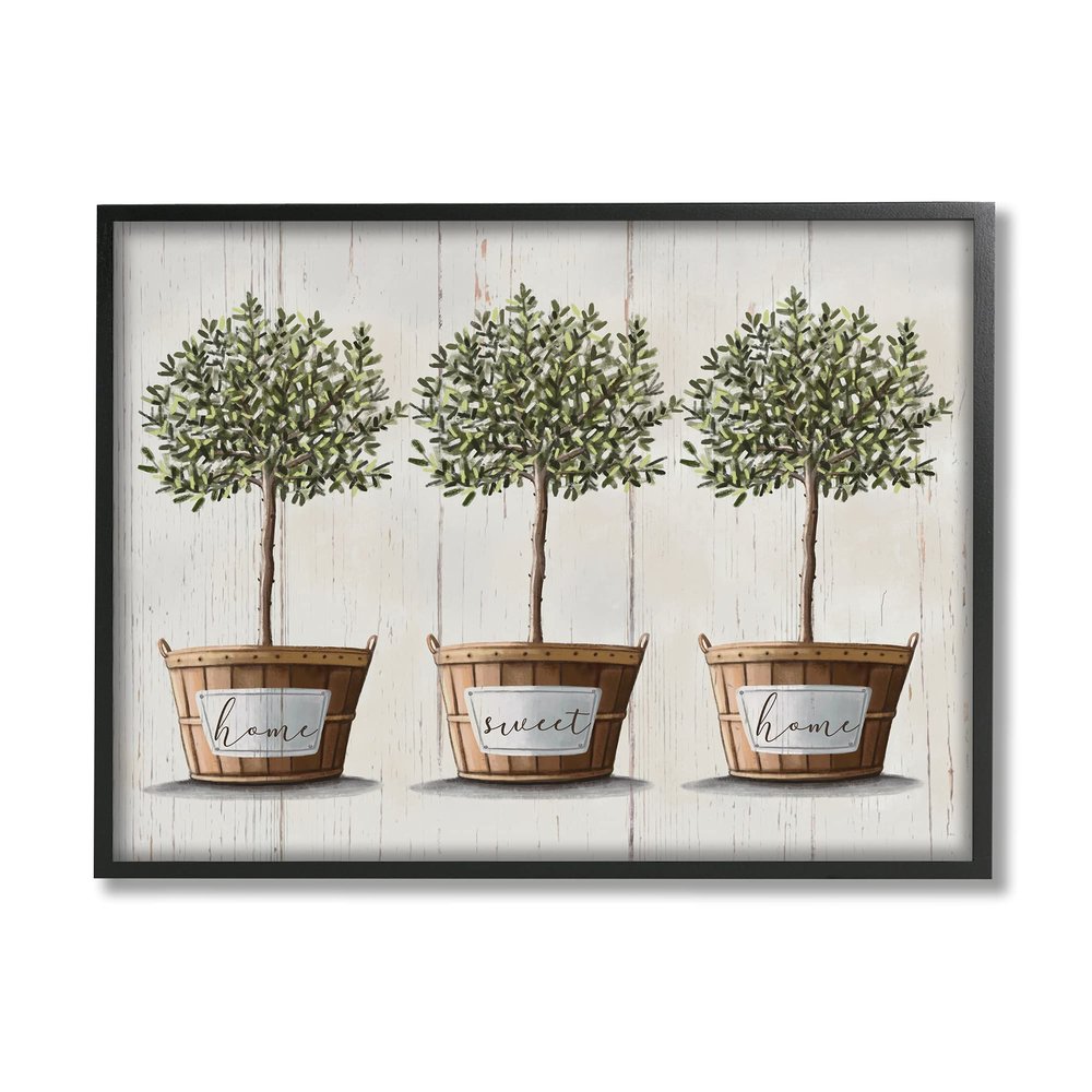 Stupell Industries Young Fruit Trees Charming Baskets Sweet Home, Designed by Elizabeth Tyndall Black Framed Wall Art, Grey