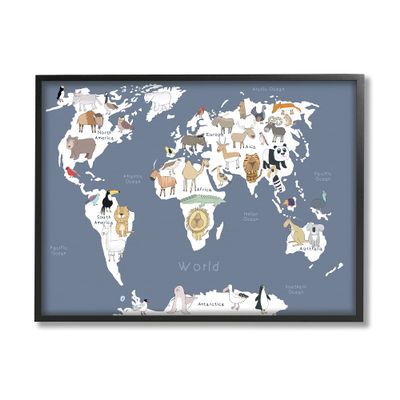 Stupell Industries Adorable Animal World Map Kid's Lion Tiger Bear