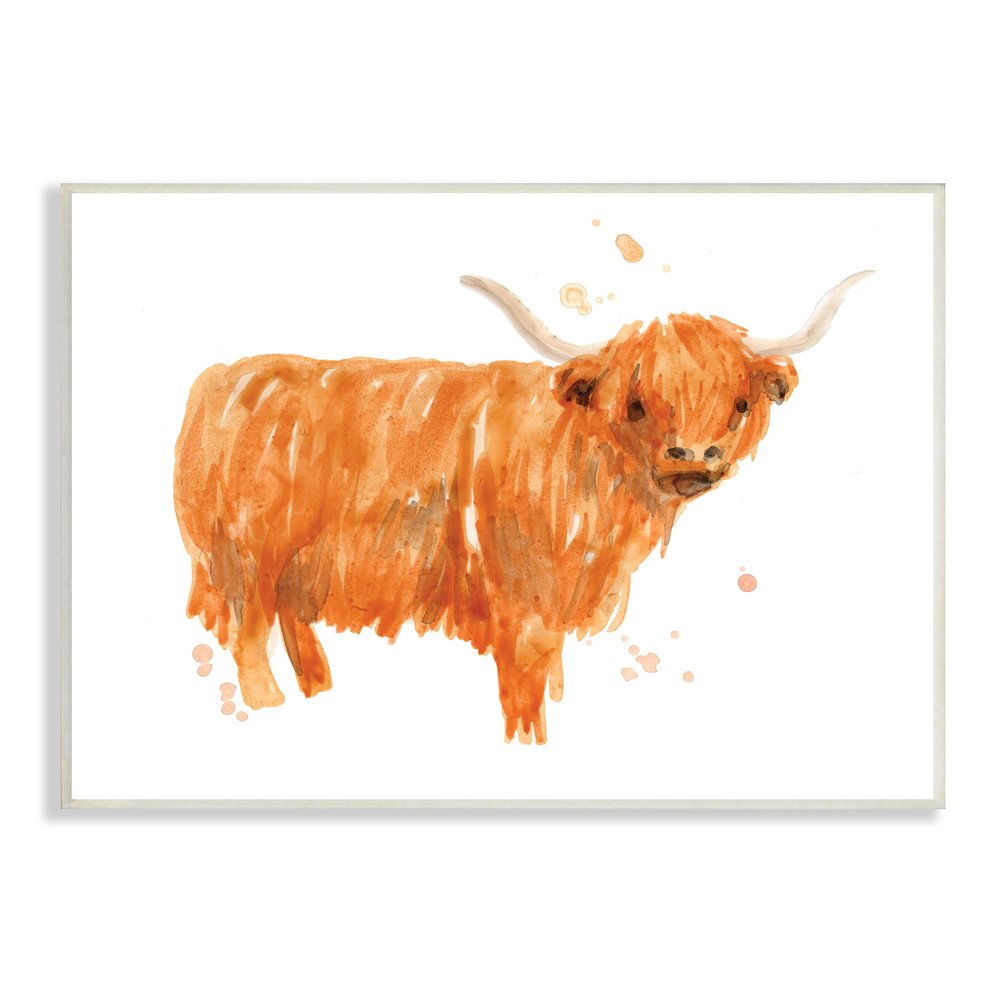 Stupell Industries Highland Cattle Whimsical Orange Farm Animal Yak