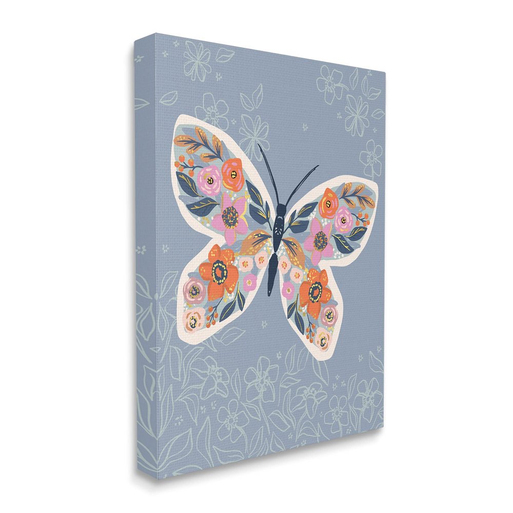 Stupell Industries Floral Pattern Butterfly Wings Spring Bloom Insect