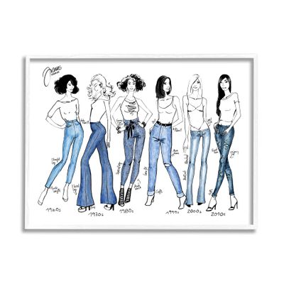 Stupell Industries Denim by Decades Female Fashion Jeans Blue, Designed by BlursByAI White Framed Wall Art