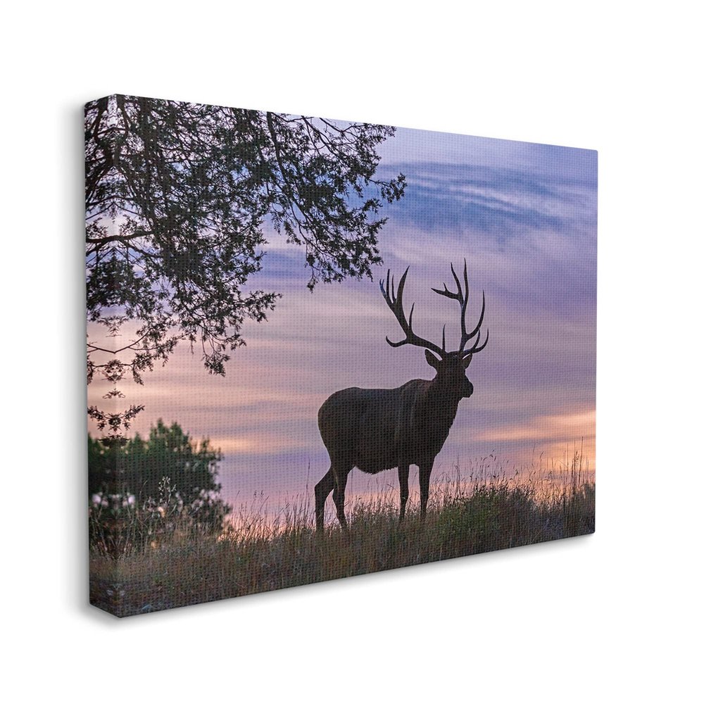 Stupell Industries Wild Elk Sunrise Forest Animal Antlers Morning Sky