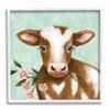 Stupell Industries Baby Brown Cow Soft Eyes Pink Daisy Florals, Designed by Elizabeth Tyndall White Framed Wall Art, Green view 1