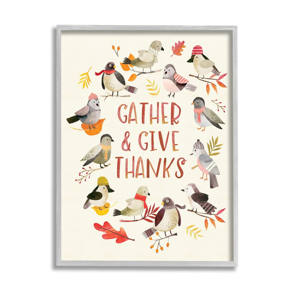 Stupell Industries Gather Give Thanks Acknowledgement Adorable Autumn Birds