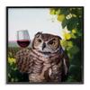 Stupell Industries Horned Owl Drinking Red Wine Vineyard Bird, Designed by Lucia Heffernan Black Framed Wall Art, Green view 1