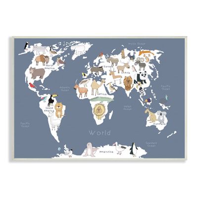 Stupell Industries Adorable Animal World Map Kid's Lion Tiger Bear