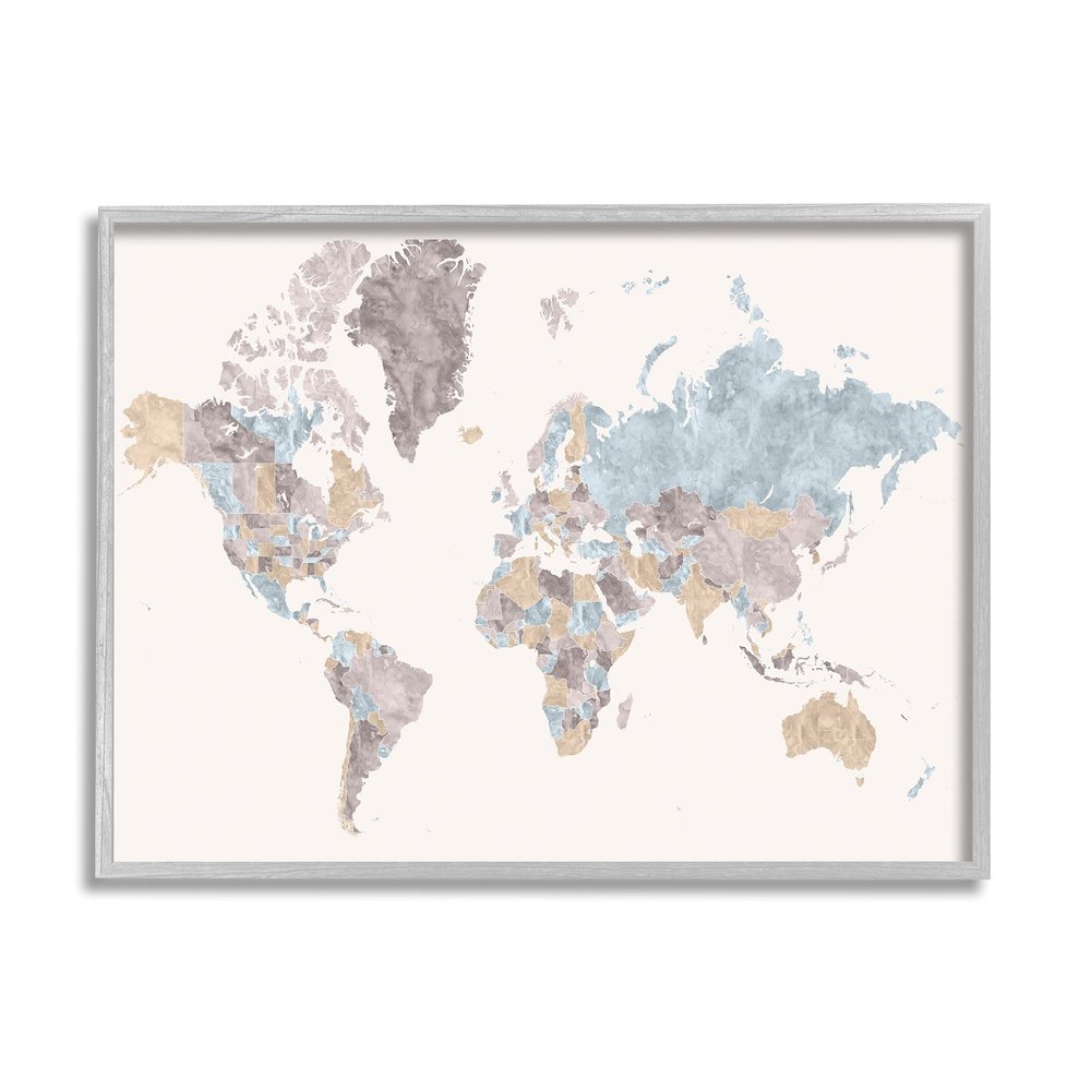 Stupell Industries World Map with Borders Contrasting Regional Tones