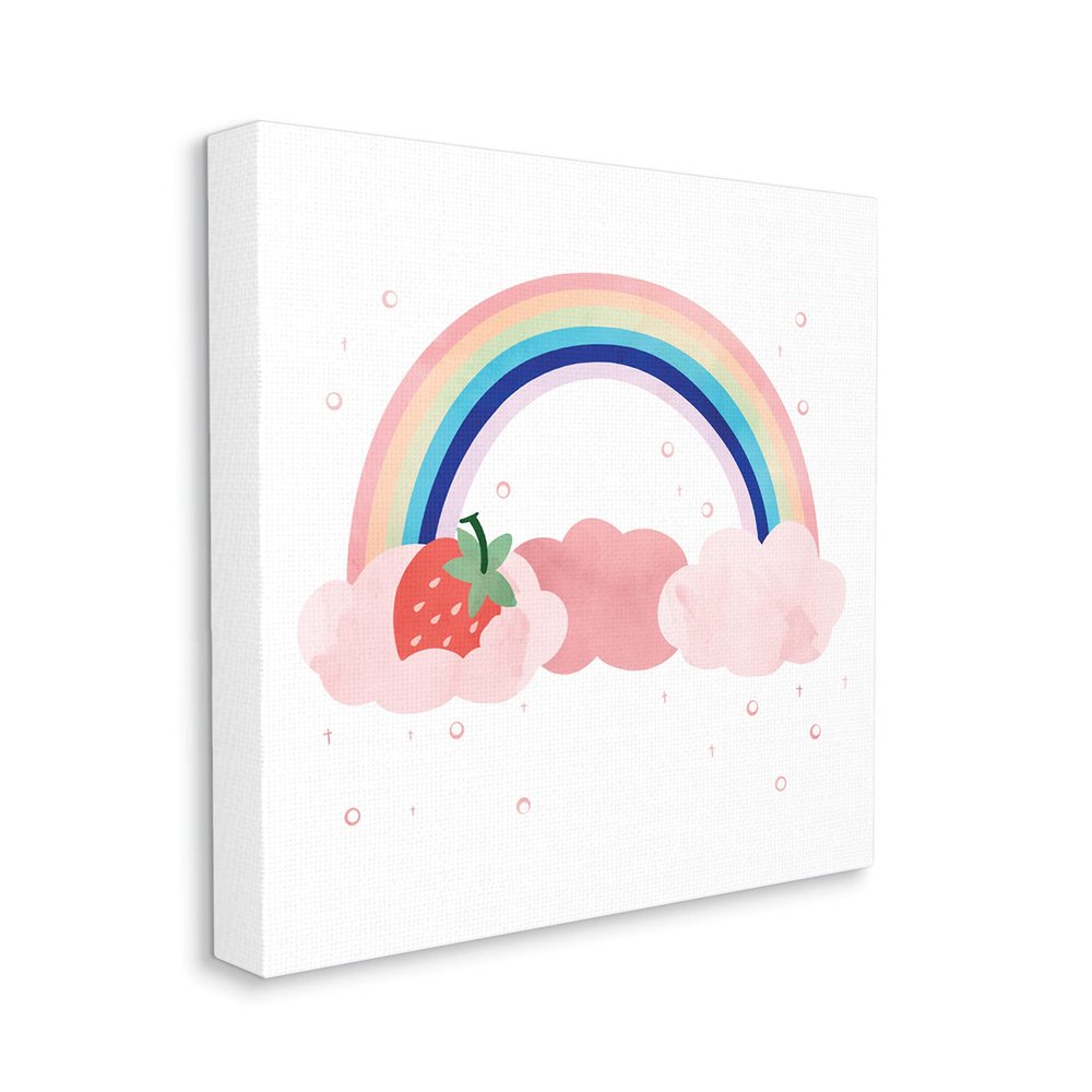 Stupell Industries Strawberry and Rainbow Pink Cloud Polka Dots