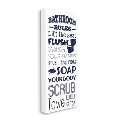 Stupell Industries Bathroom Rules Sign Navy Blue Toilet Bubbly Soap