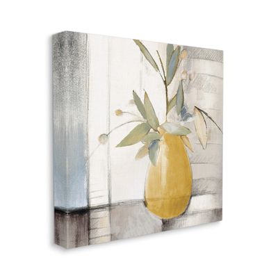 Stupell Industries Abstract Quaint Potted Plant Green Leaves Gray Wall