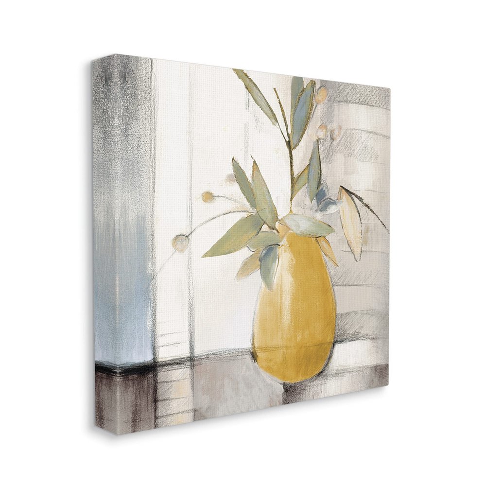 Stupell Industries Abstract Quaint Potted Plant Green Leaves Gray Wall