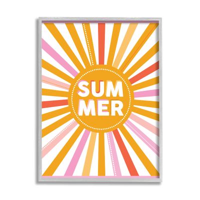 Stupell Industries Bold Summer Typography Playful Rainbow Sun Rays, Designed by Angela Nickeas Gray Framed Wall Art, Yellow